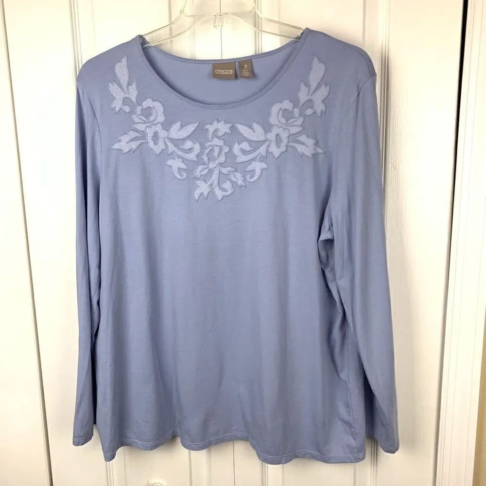 Chico’s Embellished Long Sleeve Tee‎
